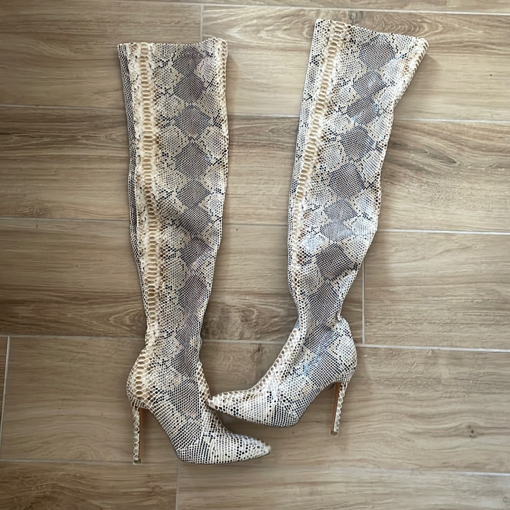 Snake Print Thigh High Boots